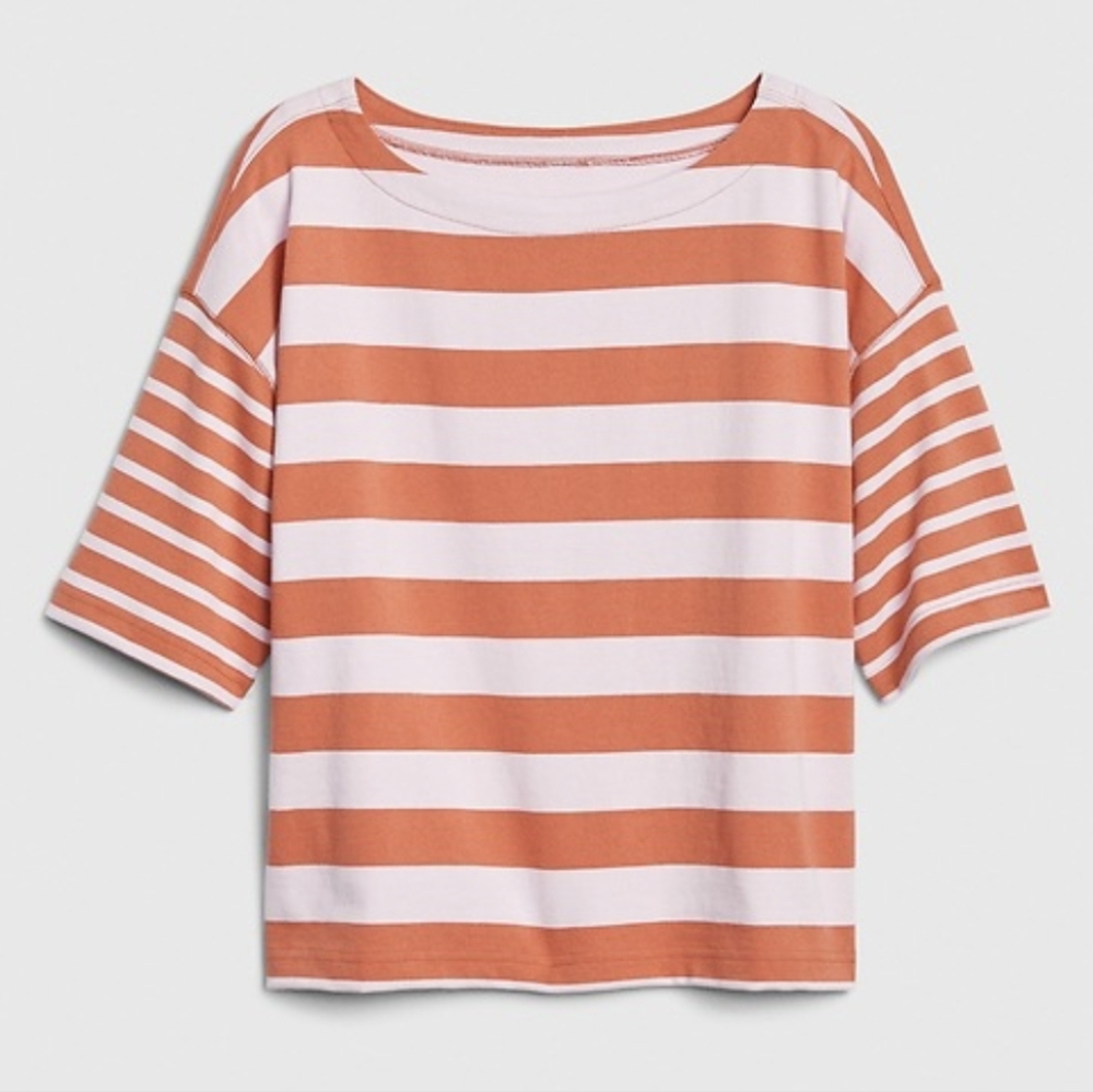 GAP Pink And Orange Boxy Striped T Shirt - Size Small